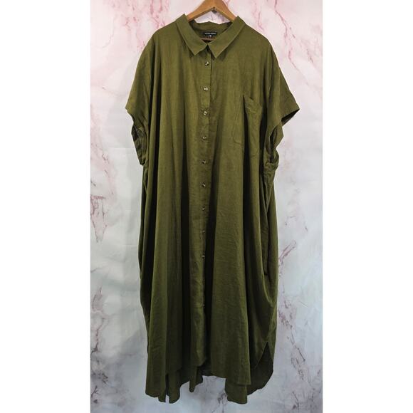 Universal Standard Dress Womens 4X 4XL Green Linen Relaxed Button Tunic Cover Up - Picture 1 of 13